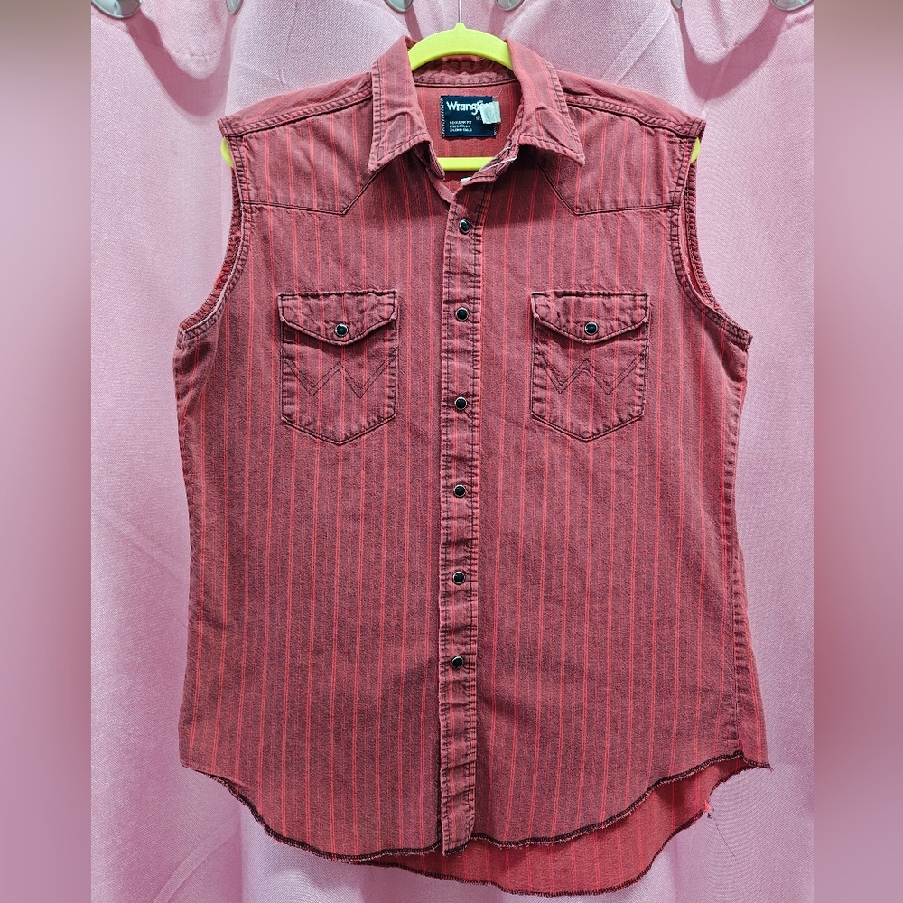 Wrangler Vintage Red Striped Sleeveless Western Shirt Sz M